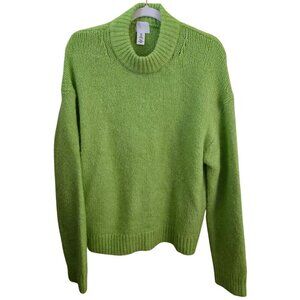 H&M Neon Green Alpaca Blend Crewneck Oversized Pullover Sweater Size S